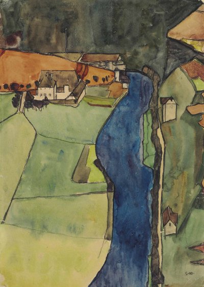 Town by the Blue River by Egon Schiele
